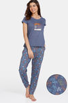 Zivame Looney Tunes Knit Cotton Pyjama Set - Medieval Blue — thumbnail 1